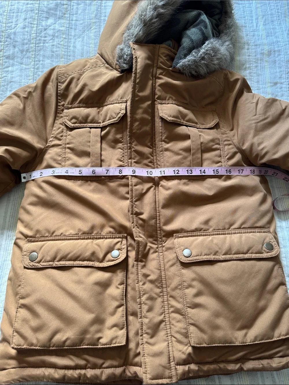 Carter’s Kids Insulated Hooded Parka Jacket in Camel with Faux Fur Trimmed Hood